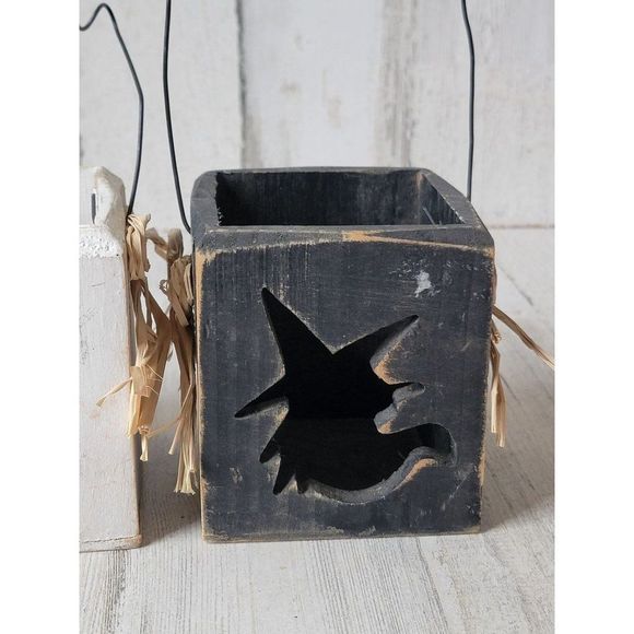 Halloween wooden box ghost witch set home decor figure - Picture 3 of 11